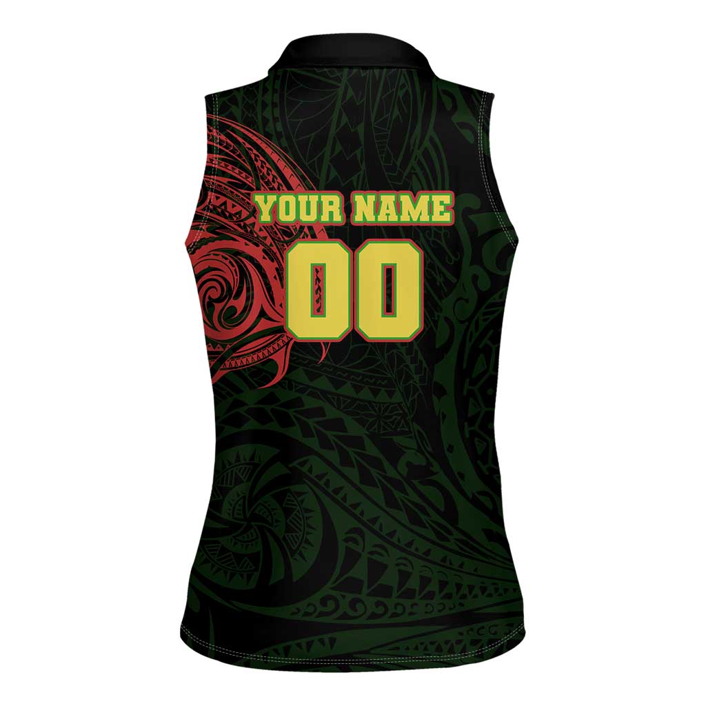 Personalized Penrith Panthers Women Sleeveless Polo Shirt Polynesian Tribal Chest and Sleeve Tattoo