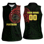 Personalized Penrith Panthers Women Sleeveless Polo Shirt Polynesian Tribal Chest and Sleeve Tattoo