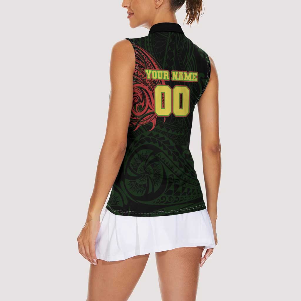 Personalized Penrith Panthers Women Sleeveless Polo Shirt Polynesian Tribal Chest and Sleeve Tattoo