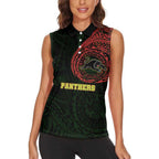 Personalized Penrith Panthers Women Sleeveless Polo Shirt Polynesian Tribal Chest and Sleeve Tattoo