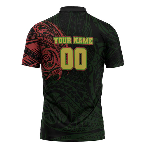 Personalized Penrith Panthers Zipper Polo Shirt Polynesian Tribal Chest and Sleeve Tattoo
