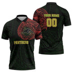 Personalized Penrith Panthers Zipper Polo Shirt Polynesian Tribal Chest and Sleeve Tattoo