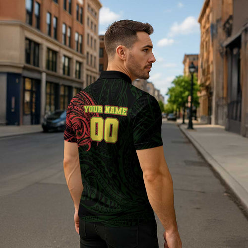 Personalized Penrith Panthers Zipper Polo Shirt Polynesian Tribal Chest and Sleeve Tattoo