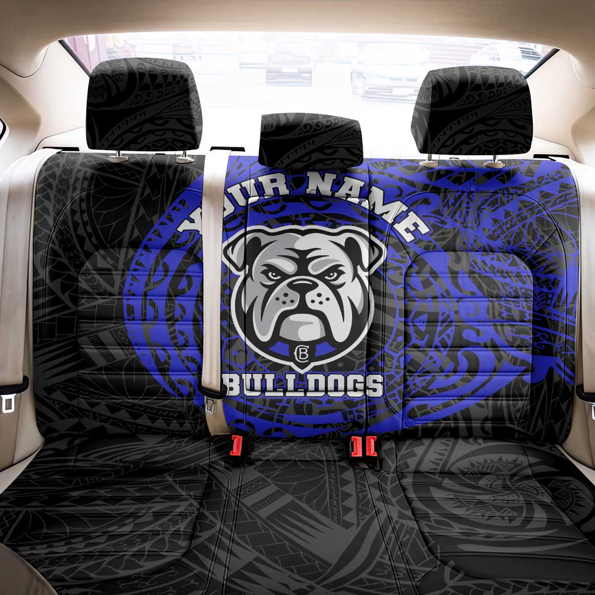 Personalized Canterbury-Bankstown Bulldogs Back Car Seat Cover Polynesian Tribal Chest and Sleeve Tattoo
