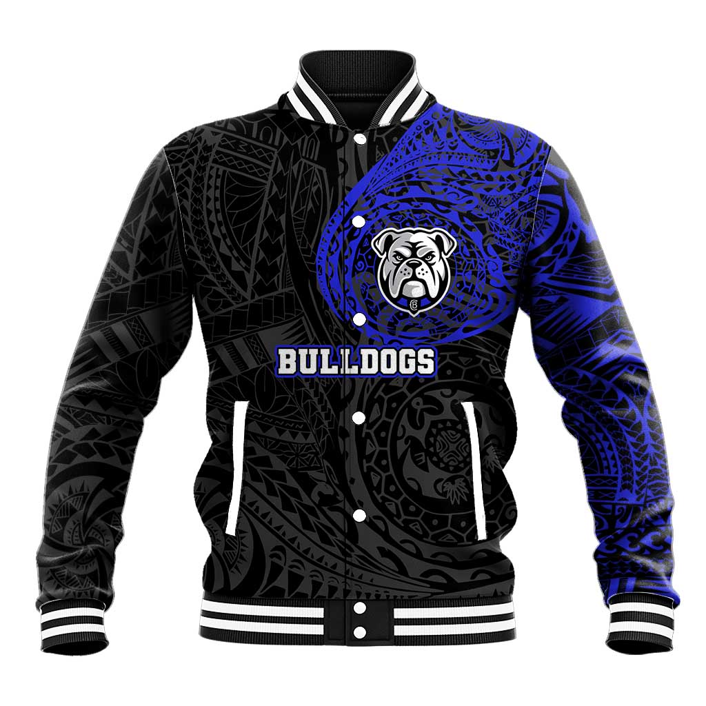 Personalized Canterbury-Bankstown Bulldogs Baseball Jacket Polynesian Tribal Chest and Sleeve Tattoo