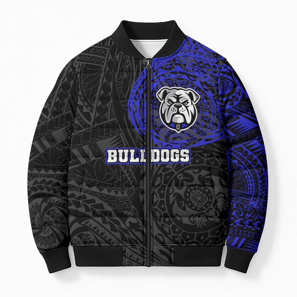 Personalized Canterbury-Bankstown Bulldogs Bomber Puffer Jacket Polynesian Tribal Chest and Sleeve Tattoo