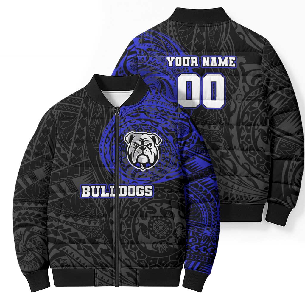 Personalized Canterbury-Bankstown Bulldogs Bomber Puffer Jacket Polynesian Tribal Chest and Sleeve Tattoo