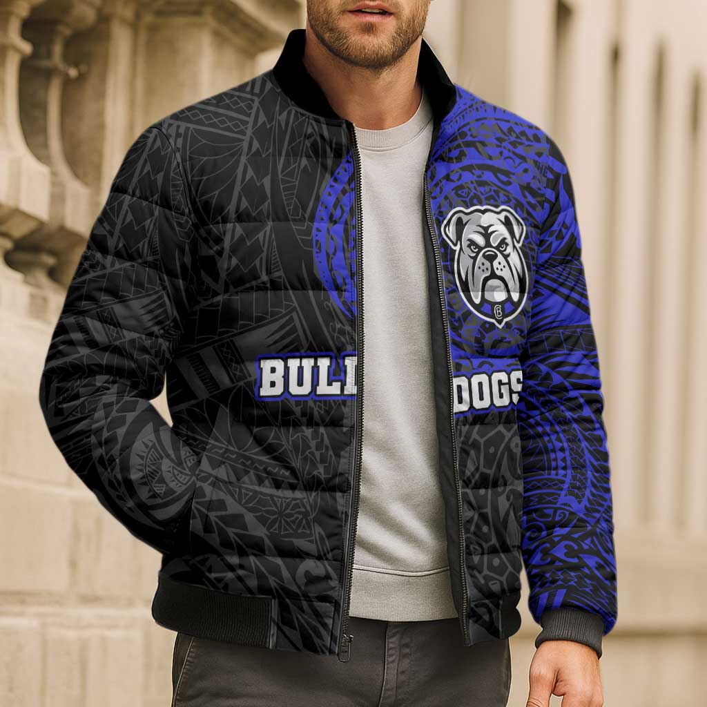 Personalized Canterbury-Bankstown Bulldogs Bomber Puffer Jacket Polynesian Tribal Chest and Sleeve Tattoo