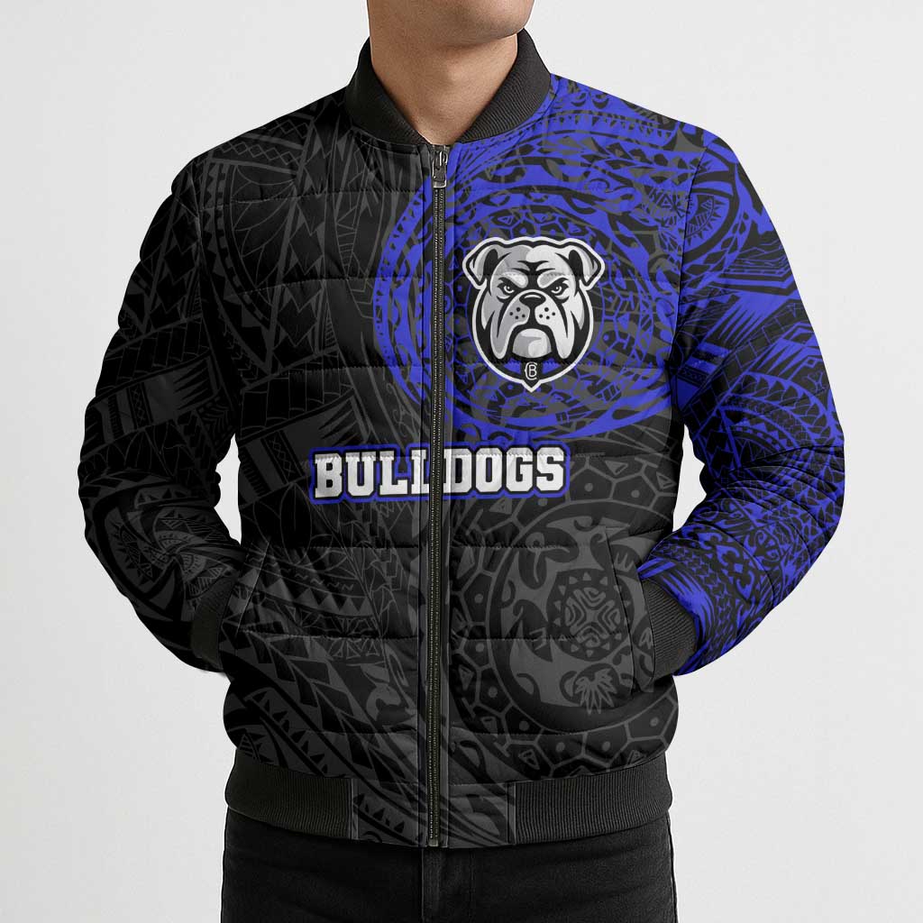 Personalized Canterbury-Bankstown Bulldogs Bomber Puffer Jacket Polynesian Tribal Chest and Sleeve Tattoo