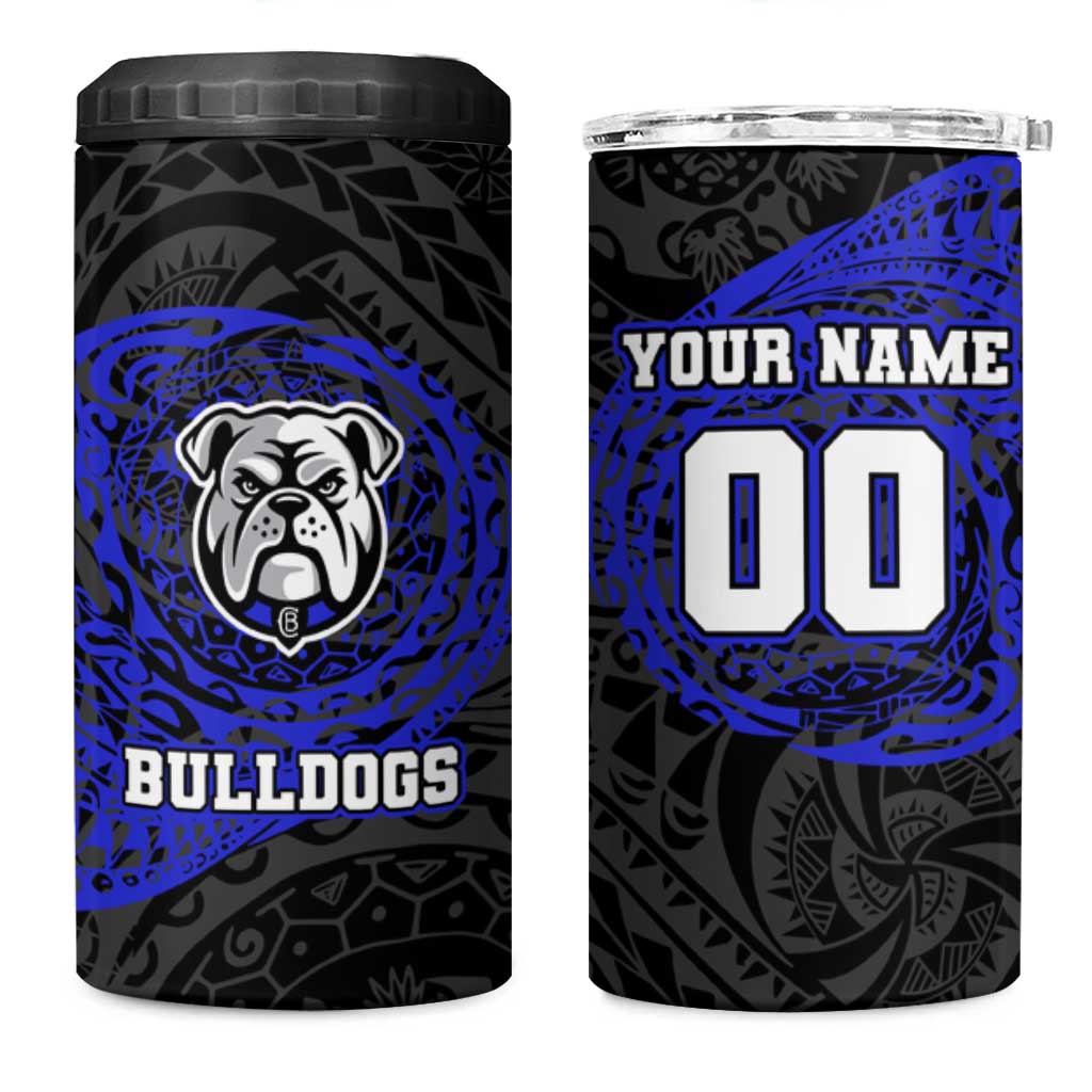 Personalized Canterbury-Bankstown Bulldogs 4 in 1 Can Cooler Tumbler Polynesian Tribal Chest and Sleeve Tattoo