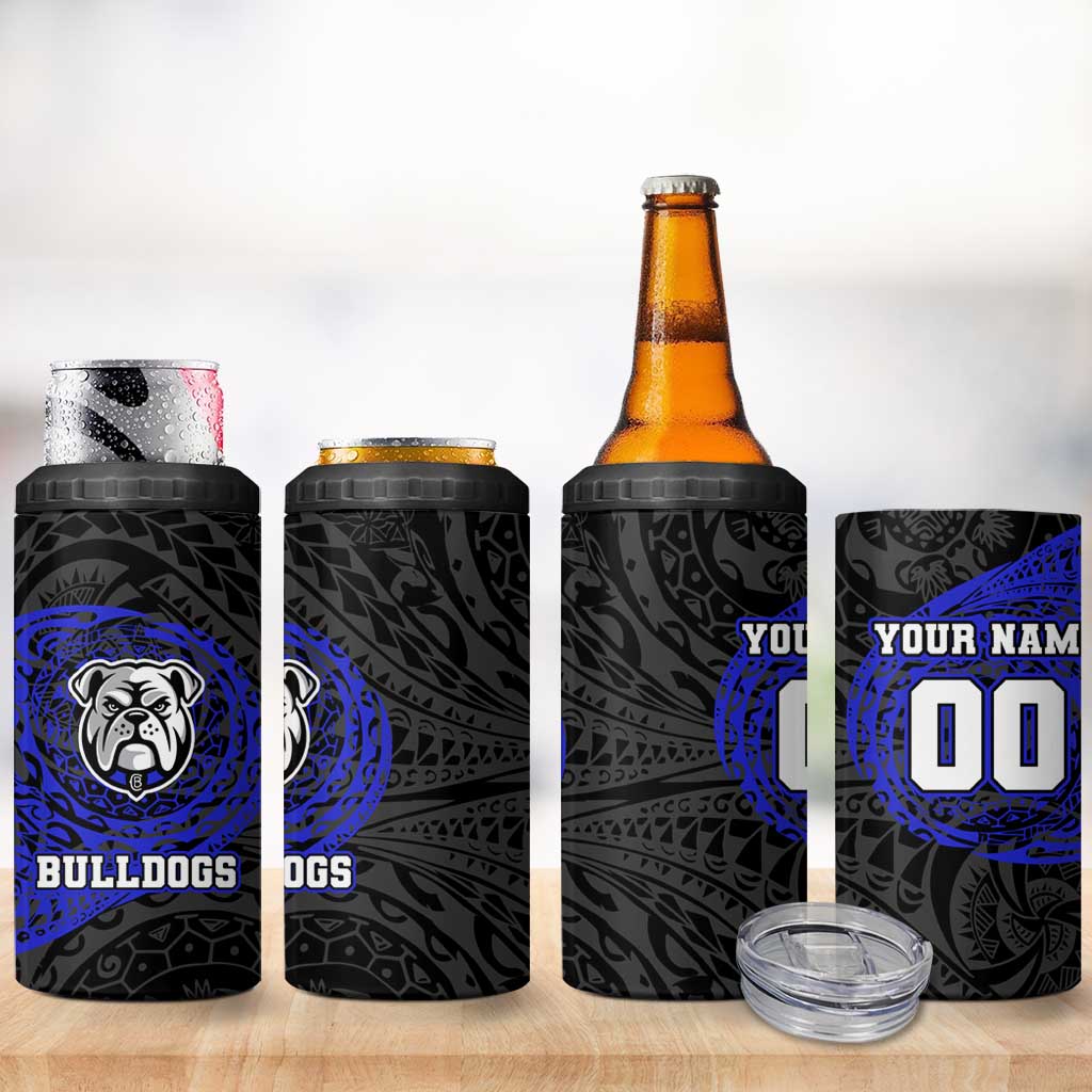 Personalized Canterbury-Bankstown Bulldogs 4 in 1 Can Cooler Tumbler Polynesian Tribal Chest and Sleeve Tattoo