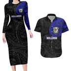 Personalized Canterbury-Bankstown Bulldogs Couples Matching Long Sleeve Bodycon Dress and Hawaiian Shirt Polynesian Tribal Chest and Sleeve Tattoo