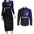 Personalized Canterbury-Bankstown Bulldogs Couples Matching Long Sleeve Bodycon Dress and Long Sleeve Button Shirt Polynesian Tribal Chest and Sleeve Tattoo