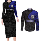 Personalized Canterbury-Bankstown Bulldogs Couples Matching Long Sleeve Bodycon Dress and Long Sleeve Button Shirt Polynesian Tribal Chest and Sleeve Tattoo