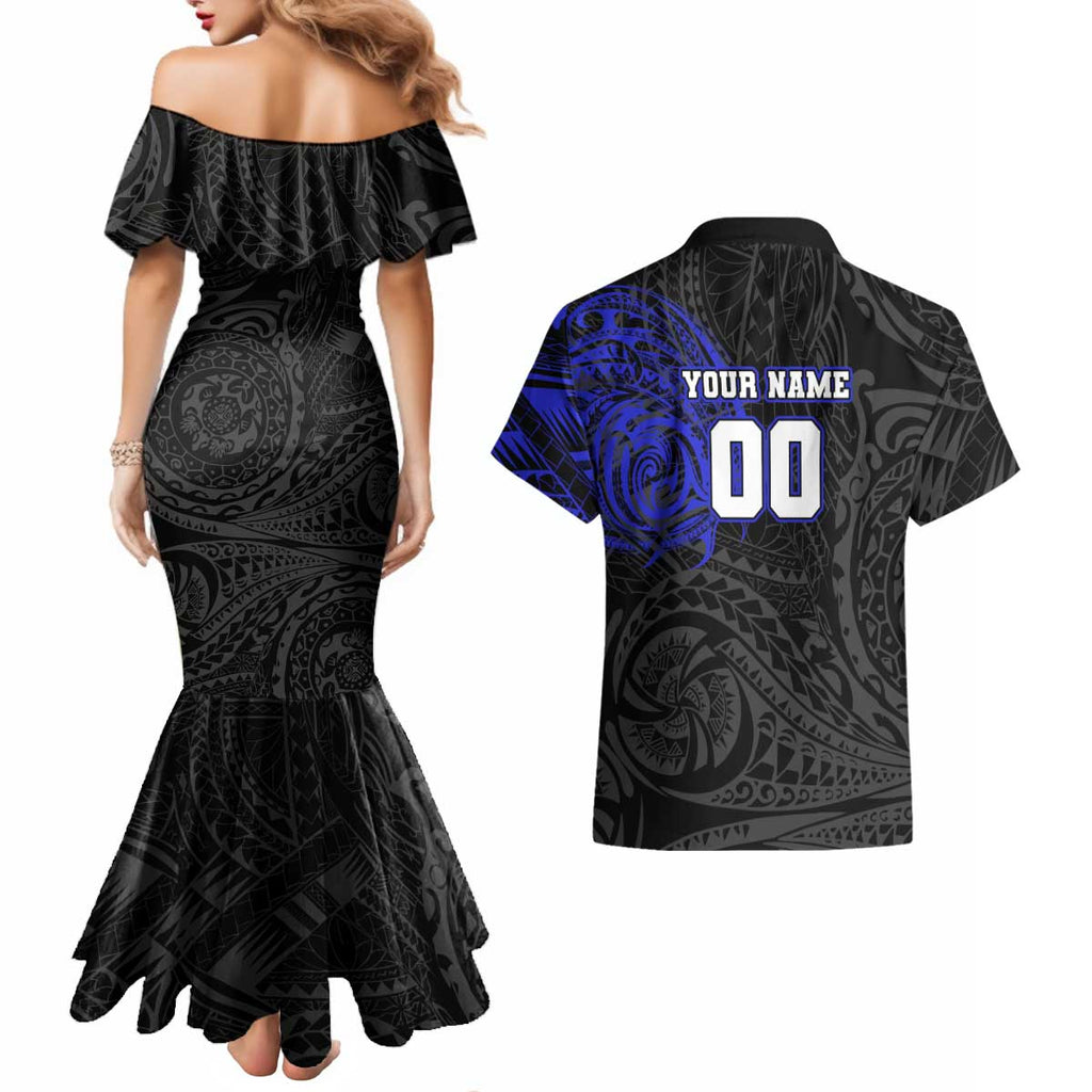 Personalized Canterbury-Bankstown Bulldogs Couples Matching Mermaid Dress and Hawaiian Shirt Polynesian Tribal Chest and Sleeve Tattoo