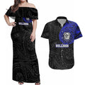 Personalized Canterbury-Bankstown Bulldogs Couples Matching Off Shoulder Maxi Dress and Hawaiian Shirt Polynesian Tribal Chest and Sleeve Tattoo