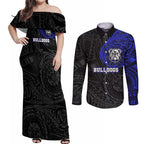 Personalized Canterbury-Bankstown Bulldogs Couples Matching Off Shoulder Maxi Dress and Long Sleeve Button Shirt Polynesian Tribal Chest and Sleeve Tattoo
