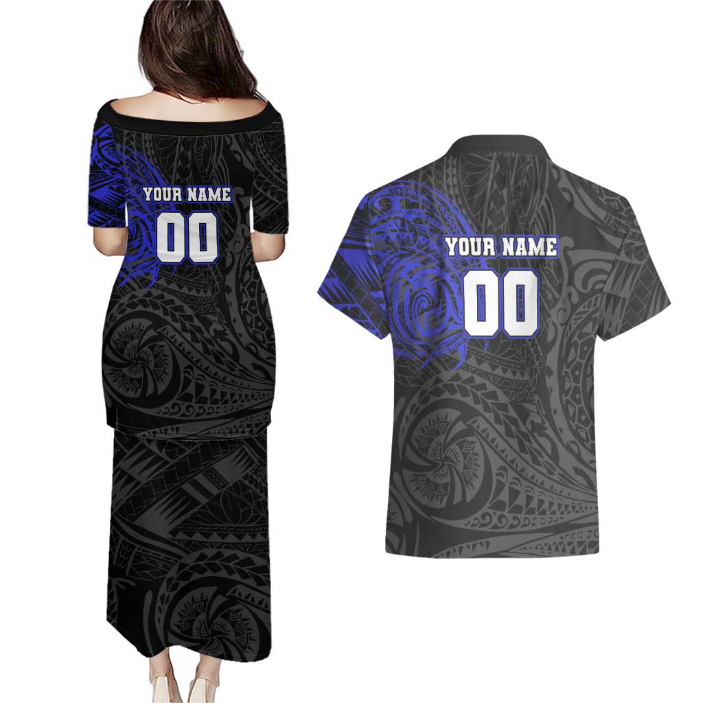 Personalized Canterbury-Bankstown Bulldogs Couples Matching Puletasi and Hawaiian Shirt Polynesian Tribal Chest and Sleeve Tattoo