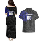 Personalized Canterbury-Bankstown Bulldogs Couples Matching Puletasi and Hawaiian Shirt Polynesian Tribal Chest and Sleeve Tattoo