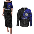 Personalized Canterbury-Bankstown Bulldogs Couples Matching Puletasi and Long Sleeve Button Shirt Polynesian Tribal Chest and Sleeve Tattoo