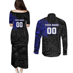 Personalized Canterbury-Bankstown Bulldogs Couples Matching Puletasi and Long Sleeve Button Shirt Polynesian Tribal Chest and Sleeve Tattoo
