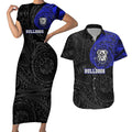 Personalized Canterbury-Bankstown Bulldogs Couples Matching Short Sleeve Bodycon Dress and Hawaiian Shirt Polynesian Tribal Chest and Sleeve Tattoo