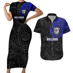 Personalized Canterbury-Bankstown Bulldogs Couples Matching Short Sleeve Bodycon Dress and Hawaiian Shirt Polynesian Tribal Chest and Sleeve Tattoo