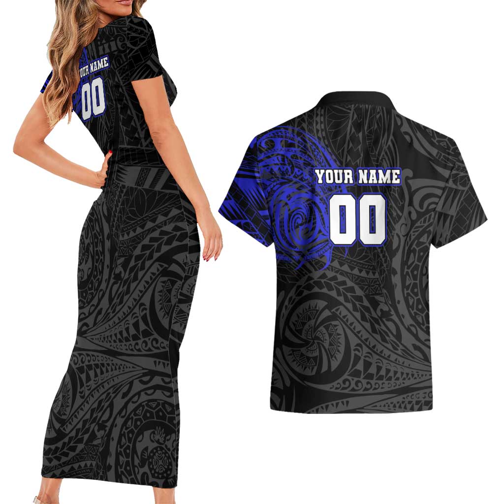 Personalized Canterbury-Bankstown Bulldogs Couples Matching Short Sleeve Bodycon Dress and Hawaiian Shirt Polynesian Tribal Chest and Sleeve Tattoo