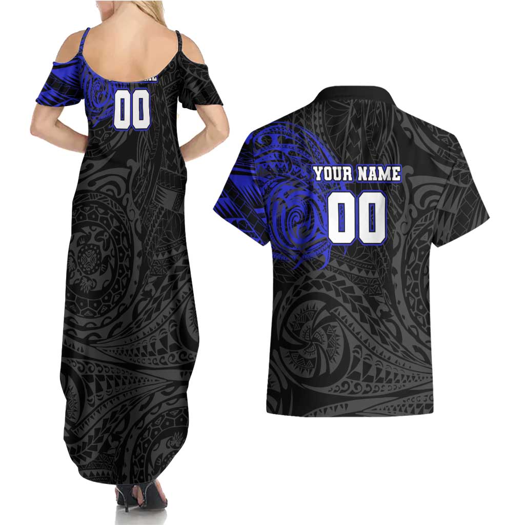 Personalized Canterbury-Bankstown Bulldogs Couples Matching Summer Maxi Dress and Hawaiian Shirt Polynesian Tribal Chest and Sleeve Tattoo
