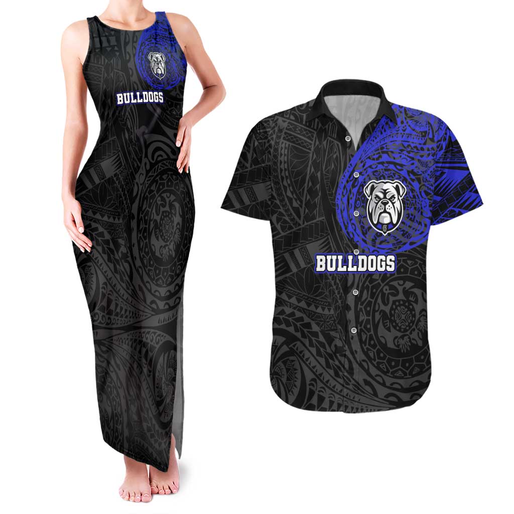 Personalized Canterbury-Bankstown Bulldogs Couples Matching Tank Maxi Dress and Hawaiian Shirt Polynesian Tribal Chest and Sleeve Tattoo