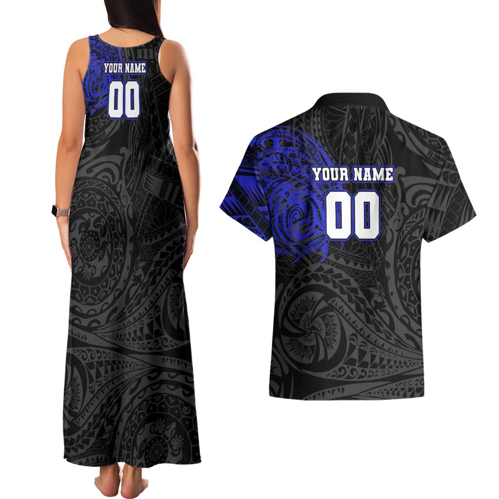 Personalized Canterbury-Bankstown Bulldogs Couples Matching Tank Maxi Dress and Hawaiian Shirt Polynesian Tribal Chest and Sleeve Tattoo