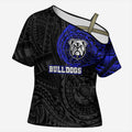 Personalized Canterbury-Bankstown Bulldogs Cross Shoulder Shirt Polynesian Tribal Chest and Sleeve Tattoo