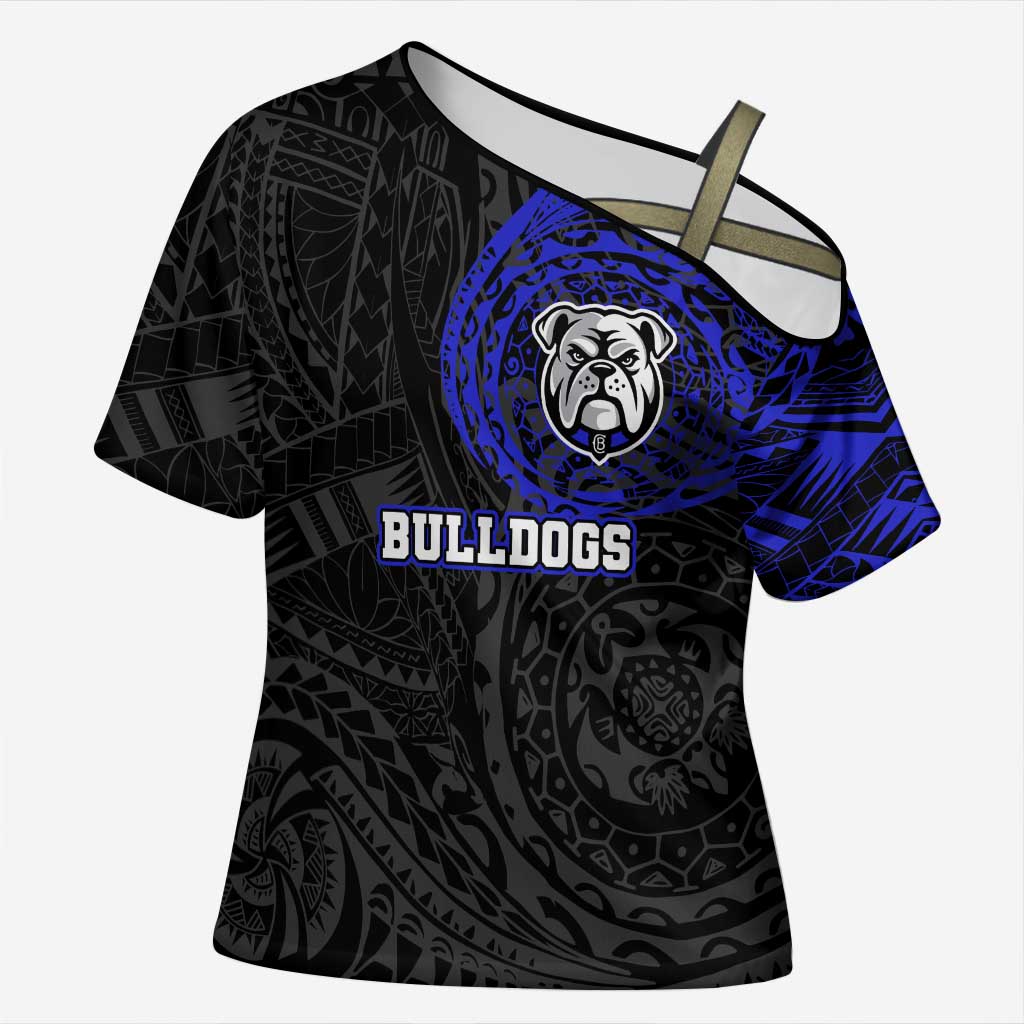 Personalized Canterbury-Bankstown Bulldogs Cross Shoulder Shirt Polynesian Tribal Chest and Sleeve Tattoo