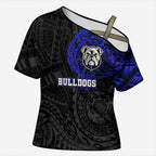 Personalized Canterbury-Bankstown Bulldogs Cross Shoulder Shirt Polynesian Tribal Chest and Sleeve Tattoo