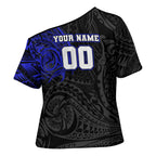 Personalized Canterbury-Bankstown Bulldogs Cross Shoulder Shirt Polynesian Tribal Chest and Sleeve Tattoo