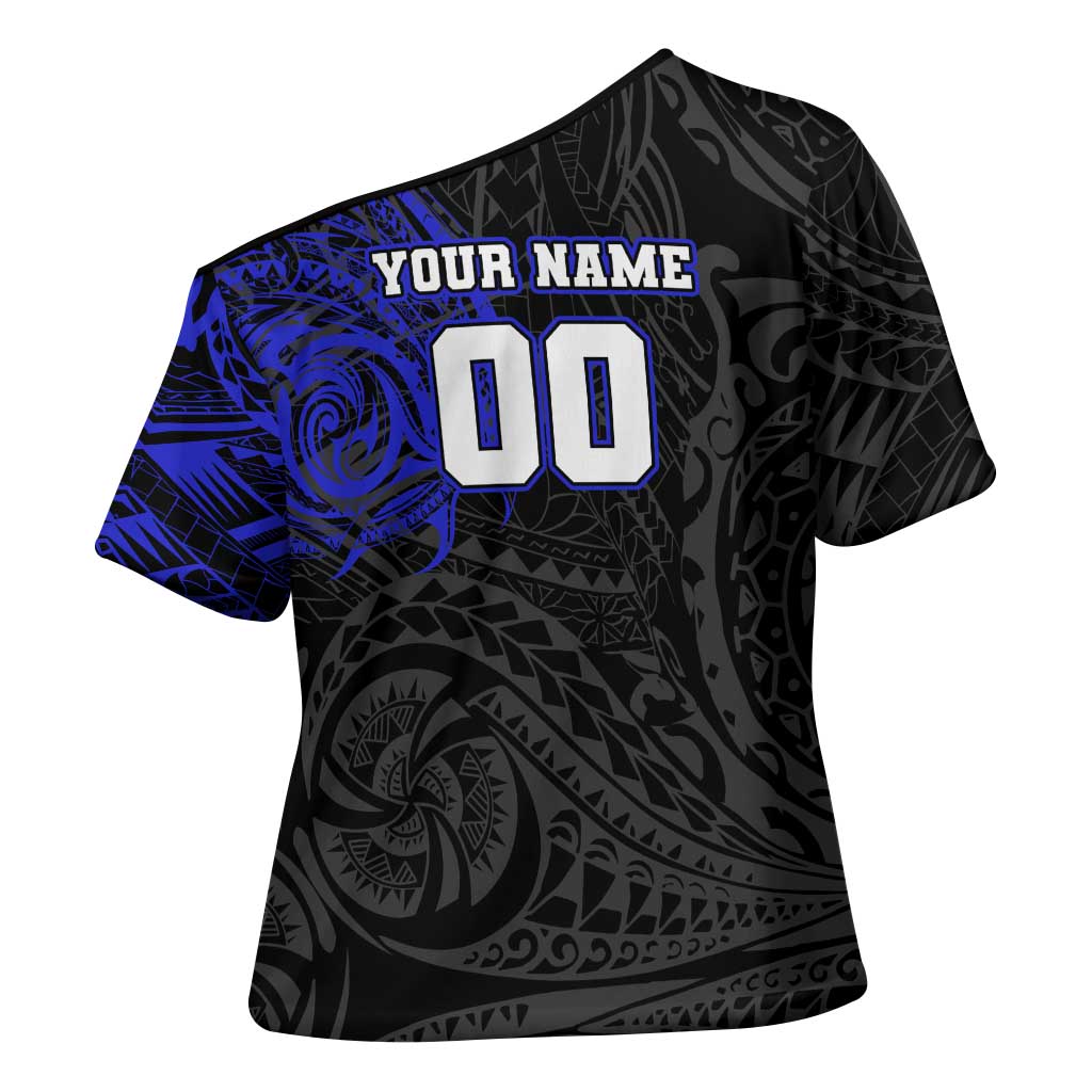 Personalized Canterbury-Bankstown Bulldogs Cross Shoulder Shirt Polynesian Tribal Chest and Sleeve Tattoo