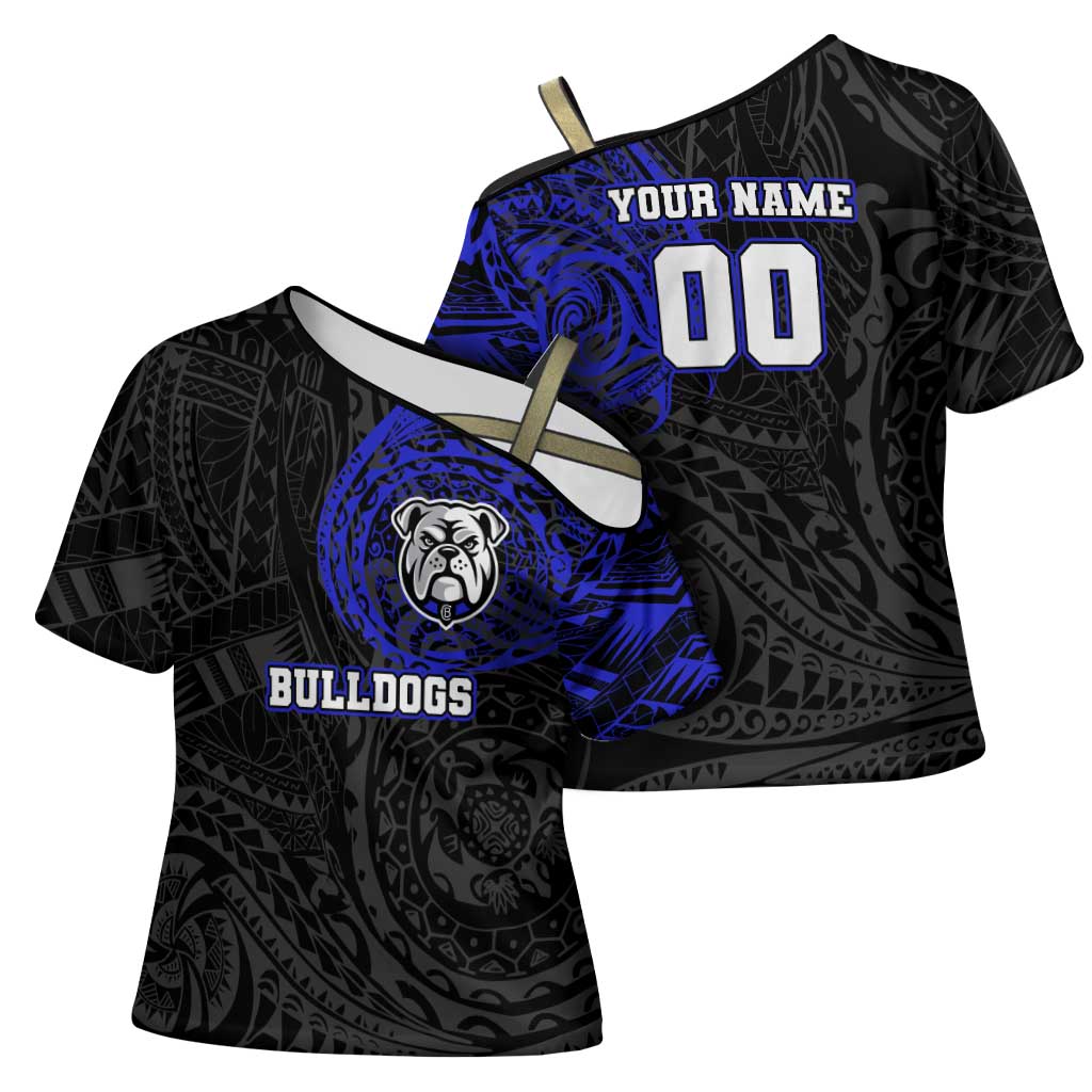 Personalized Canterbury-Bankstown Bulldogs Cross Shoulder Shirt Polynesian Tribal Chest and Sleeve Tattoo
