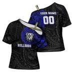 Personalized Canterbury-Bankstown Bulldogs Cross Shoulder Shirt Polynesian Tribal Chest and Sleeve Tattoo