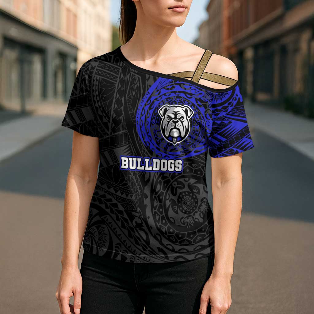Personalized Canterbury-Bankstown Bulldogs Cross Shoulder Shirt Polynesian Tribal Chest and Sleeve Tattoo