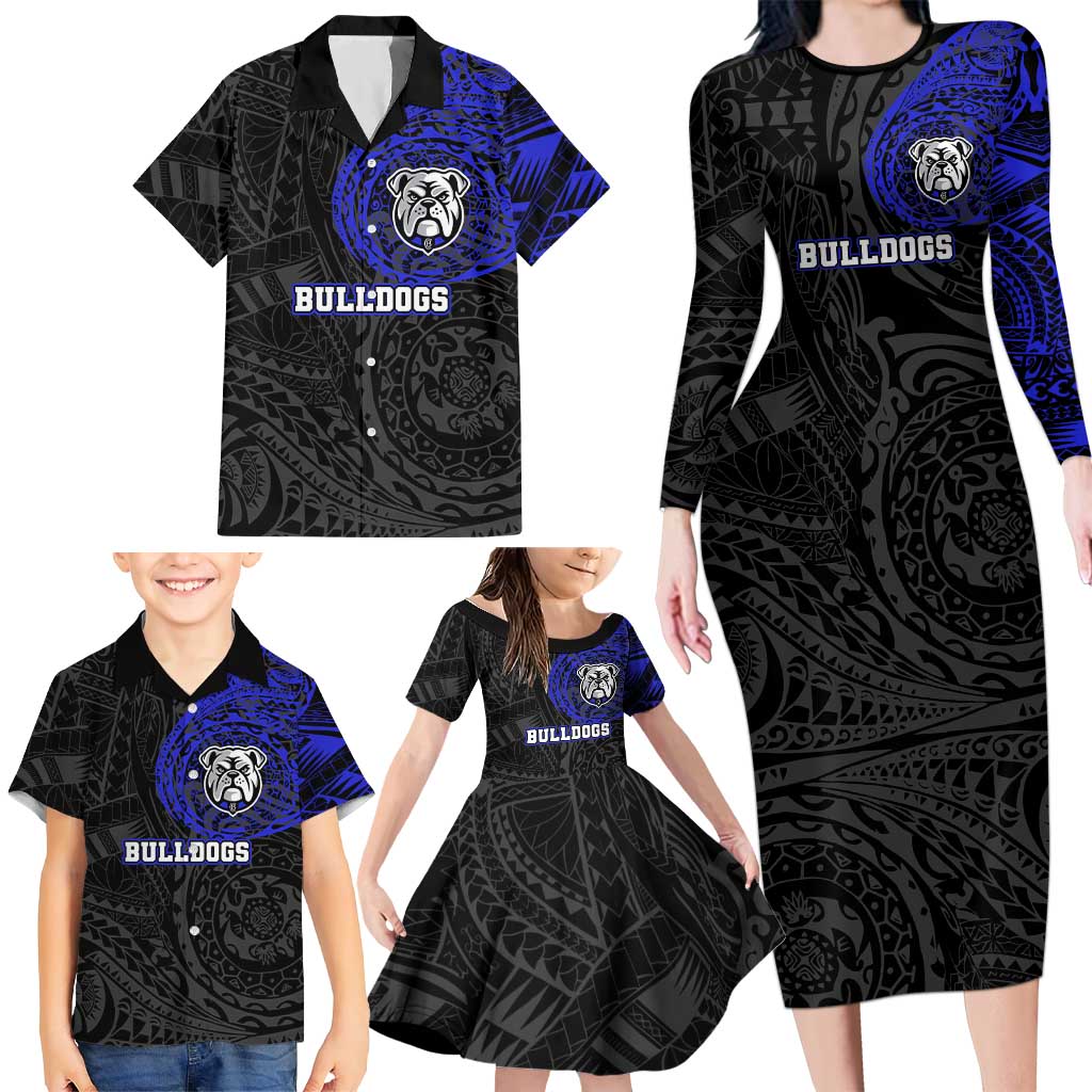 Personalized Canterbury-Bankstown Bulldogs Family Matching Long Sleeve Bodycon Dress and Hawaiian Shirt Polynesian Tribal Chest and Sleeve Tattoo