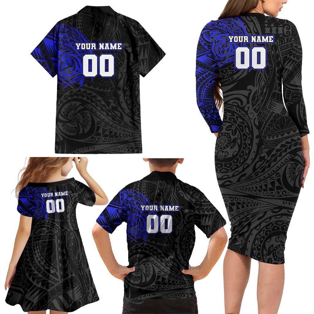 Personalized Canterbury-Bankstown Bulldogs Family Matching Long Sleeve Bodycon Dress and Hawaiian Shirt Polynesian Tribal Chest and Sleeve Tattoo