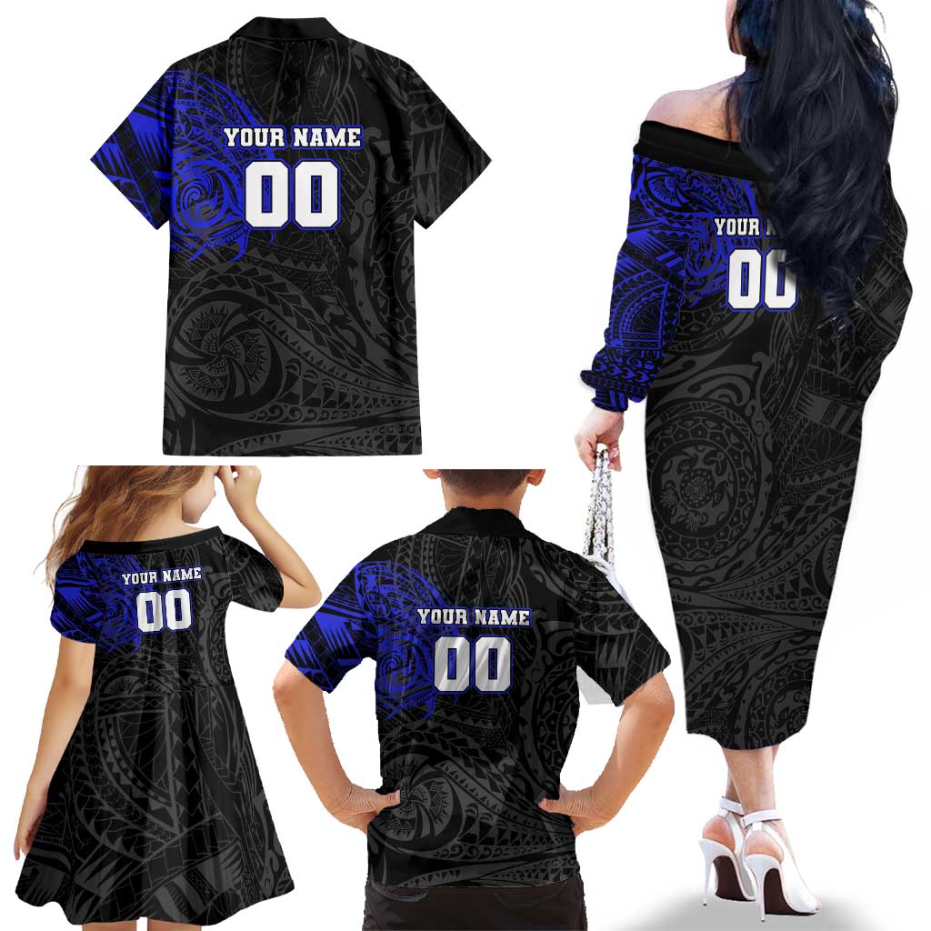 Personalized Canterbury-Bankstown Bulldogs Family Matching Off The Shoulder Long Sleeve Dress and Hawaiian Shirt Polynesian Tribal Chest and Sleeve Tattoo
