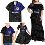 Personalized Canterbury-Bankstown Bulldogs Family Matching Off Shoulder Maxi Dress and Hawaiian Shirt Polynesian Tribal Chest and Sleeve Tattoo