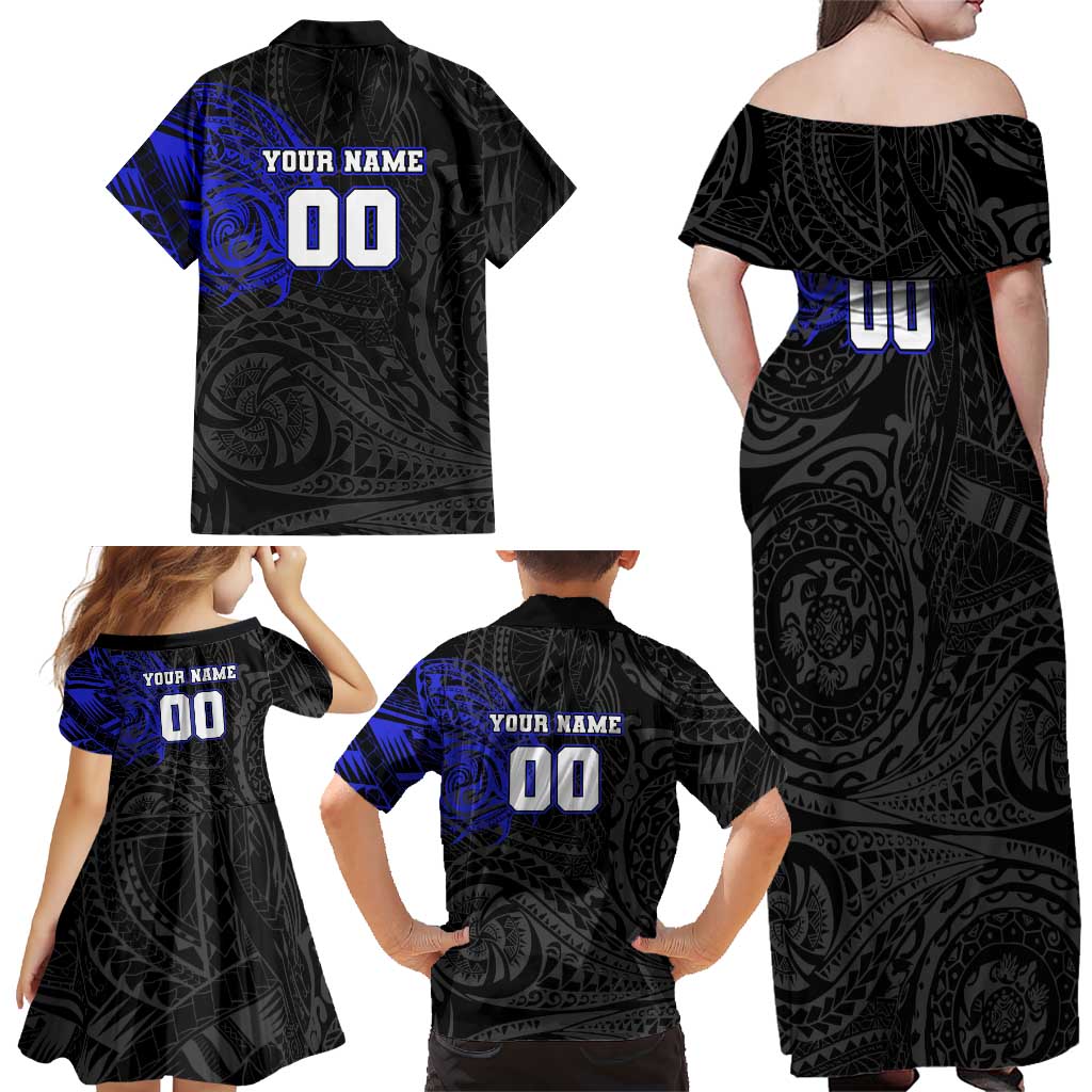 Personalized Canterbury-Bankstown Bulldogs Family Matching Off Shoulder Maxi Dress and Hawaiian Shirt Polynesian Tribal Chest and Sleeve Tattoo