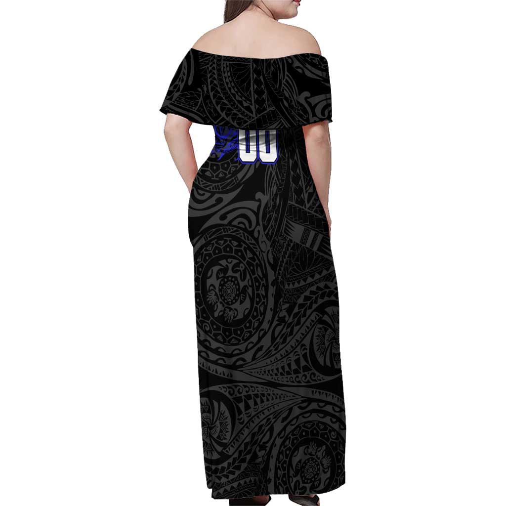 Personalized Canterbury-Bankstown Bulldogs Family Matching Off Shoulder Maxi Dress and Hawaiian Shirt Polynesian Tribal Chest and Sleeve Tattoo