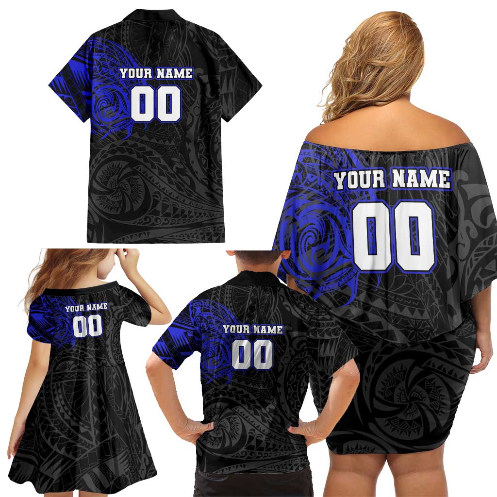 Personalized Canterbury-Bankstown Bulldogs Family Matching Off Shoulder Short Dress and Hawaiian Shirt Polynesian Tribal Chest and Sleeve Tattoo