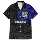 Personalized Canterbury-Bankstown Bulldogs Family Matching Off Shoulder Short Dress and Hawaiian Shirt Polynesian Tribal Chest and Sleeve Tattoo
