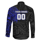 Personalized Canterbury-Bankstown Bulldogs Family Matching Off Shoulder Short Dress and Hawaiian Shirt Polynesian Tribal Chest and Sleeve Tattoo