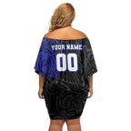 Personalized Canterbury-Bankstown Bulldogs Family Matching Off Shoulder Short Dress and Hawaiian Shirt Polynesian Tribal Chest and Sleeve Tattoo
