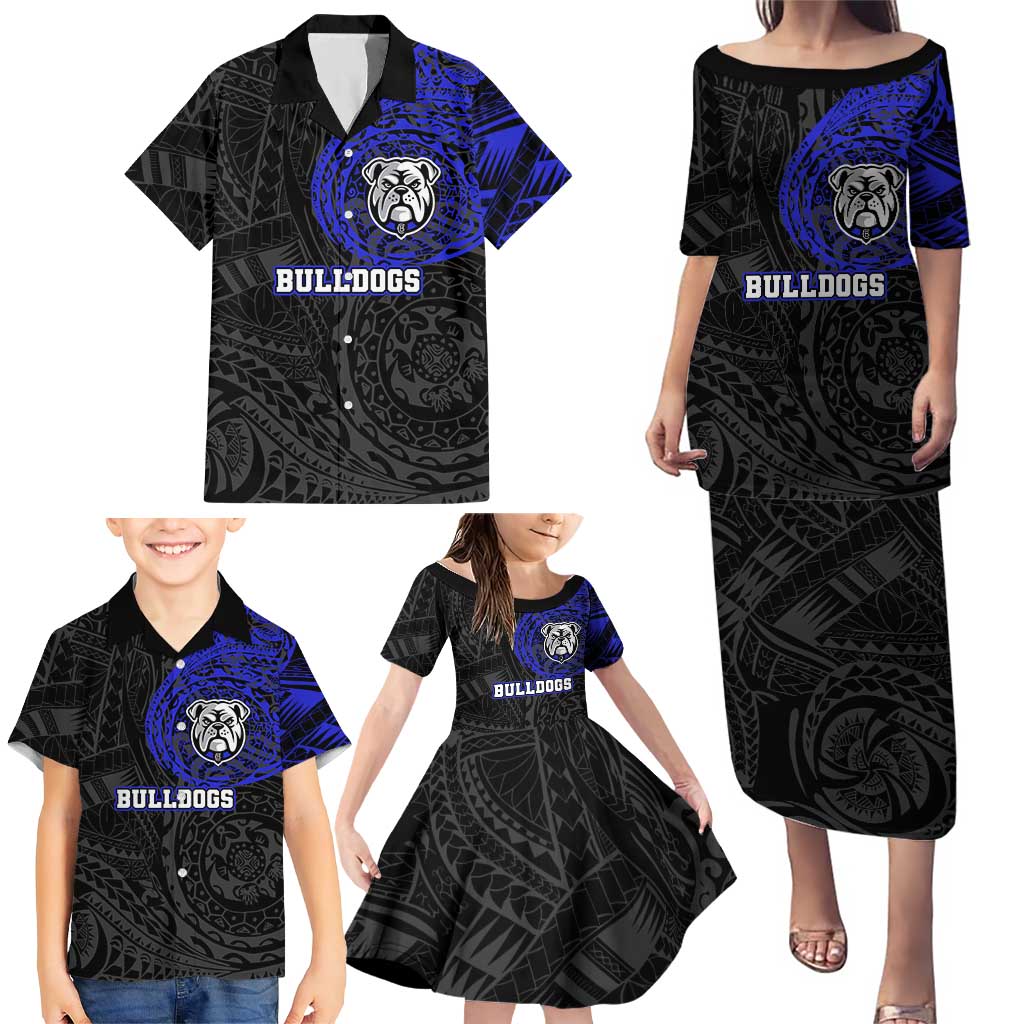 Personalized Canterbury-Bankstown Bulldogs Family Matching Puletasi and Hawaiian Shirt Polynesian Tribal Chest and Sleeve Tattoo